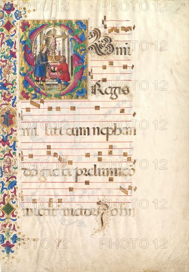 Manuscript Leaf with Saint John Gualbert in an Initial S