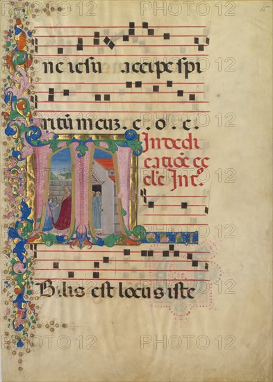 Manuscript Leaf with the Dedication of a Church in an Initial T