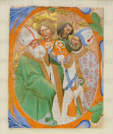 Manuscript Illumination with Four Saints in an Initial O