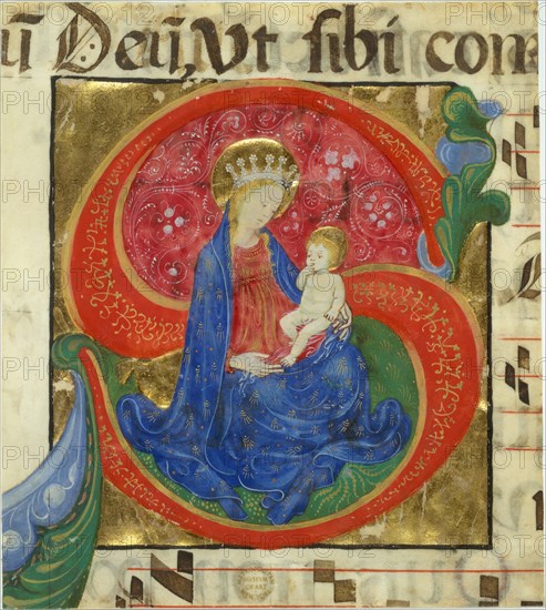 Manuscript Illumination with the Virgin and Child in an Initial S