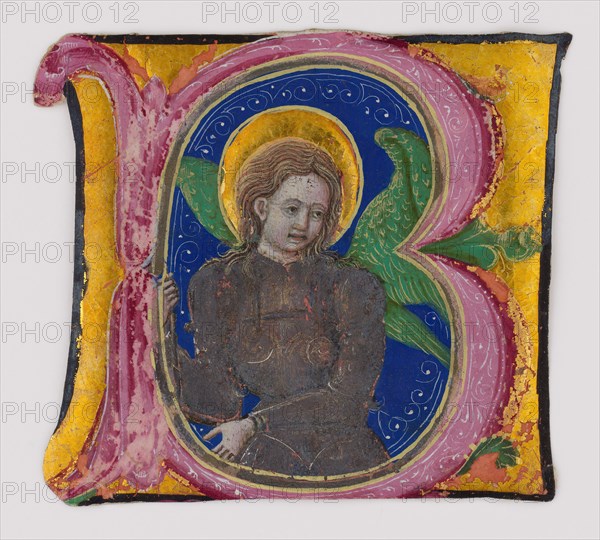 Manuscript Leaf Cutting from a Choir Book with an Illuminated Initial B...