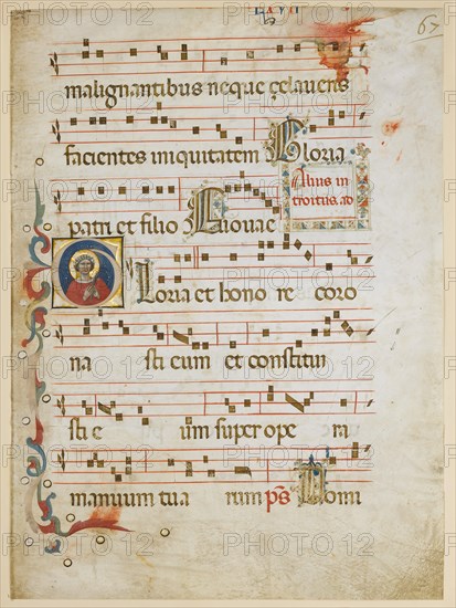 Manuscript Leaf with a female saint (possibly Dorothy) in an Initial G