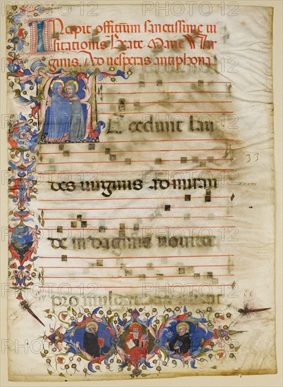 Manuscript Leaf with the Visitation in an Initial A and Cardinal Adam Easton...