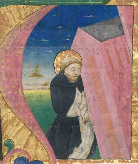 Manuscript Illumination with Saint Dominic Saving the Church of Saint John Lateran...