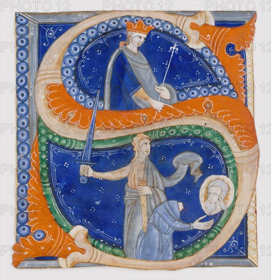 Manuscript Illumination with the Beheading of Saint Paul in an Initial S...