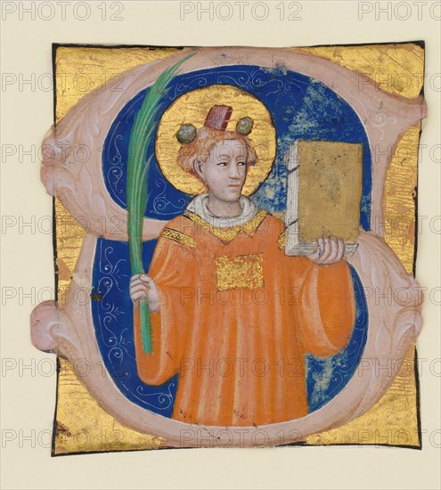Manuscript Illumination with Saint Stephen in an Initial S