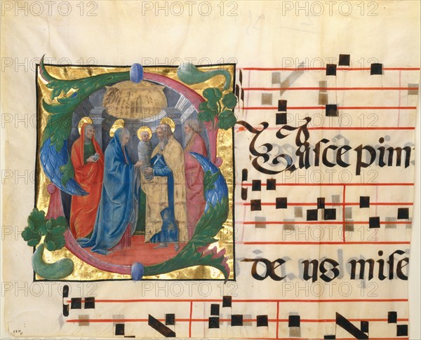 Manuscript Illumination with the Presentation in the Temple in an Initial S