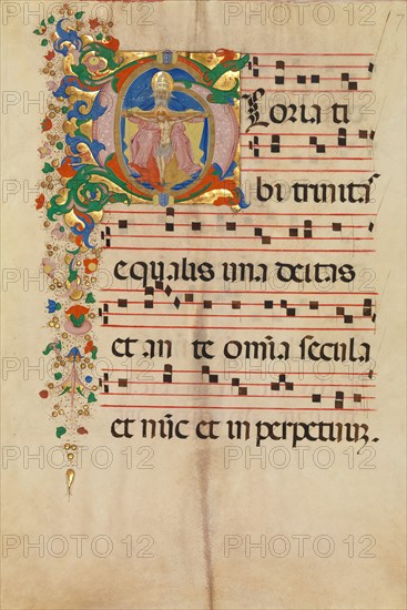 Manuscript Leaf with the Trinity in an Initial G