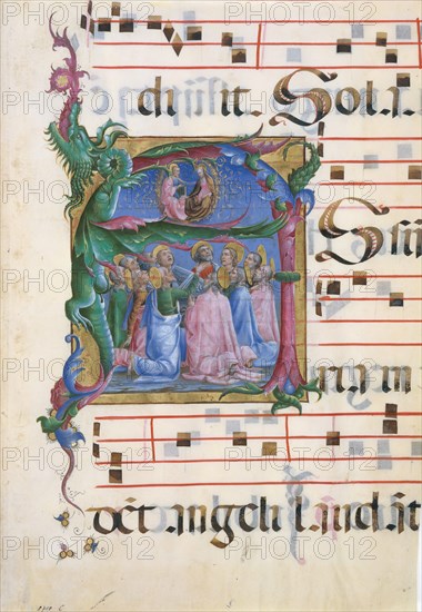Manuscript Illumination with the Assumption of the Virgin in an Initial A...