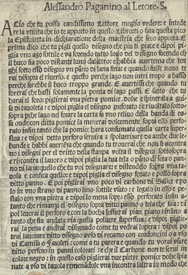 Libro quarto. De rechami per elquale se impara in diuersi modi lordine e il modo de recamare...Opera noua, title page (verso), ca. 1532.