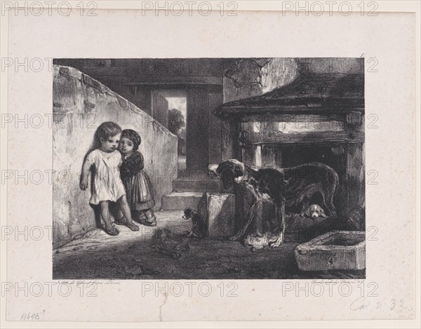 Children Frightened by Snarling Dog, from the series Hunting Scenes, 1829.