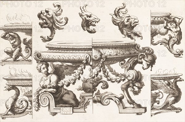 Desseins de Brasiers dont les Ornements peuuent Seruir aux Cuuettes, Tables, et autres Ouurages d'Orfeurerie, Plate 2, 1660-1713. [Desseins de Brasiers dont les Ornements peuvent Servir aux Cuvettes, Tables, et autres Ouvrages d'Orfevrerie].