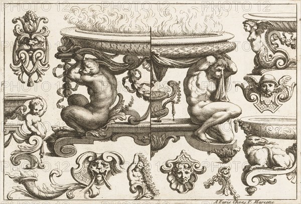 Desseins de Brasiers dont les Ornements peuuent Seruir aux Cuuettes, Tables, et autres Ouurages d'Orfeurerie, Plate 3, 1660-1713. [Desseins de Brasiers dont les Ornements peuvent Servir aux Cuvettes, Tables, et autres Ouvrages d'Orfevrerie].