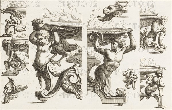 Desseins de Brasiers dont les Ornements peuuent Seruir aux Cuuettes, Tables, et autres Ouurages d'Orfeurerie, Plate 4, 1660-1713. [Desseins de Brasiers dont les Ornements peuvent Servir aux Cuvettes, Tables, et autres Ouvrages d'Orfevrerie].