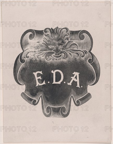 Counterproof of an impression from a name plate for Edward D. Adams, ca. 1892.