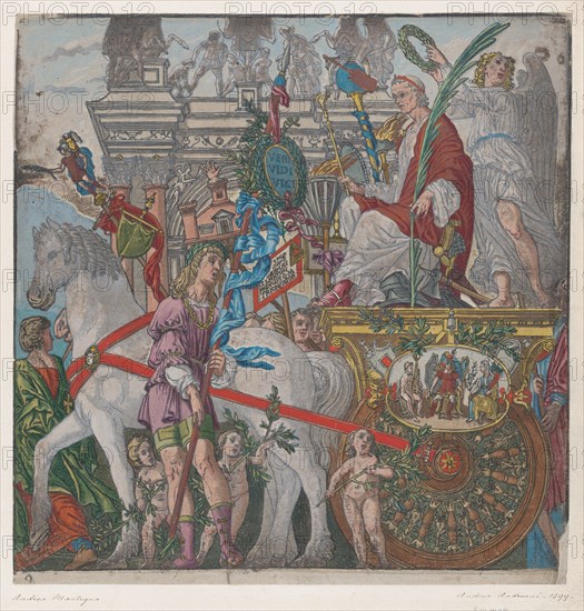 Sheet 9: Julius Caesar in his horse-drawn chariot, from The Triumph of Julius Caesar, 1599.