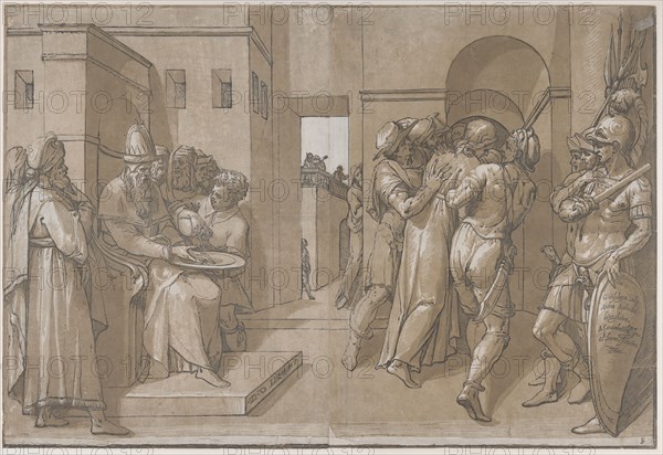 Christ is being led away, soldiers stand at the right (right side of sheet), 1585.