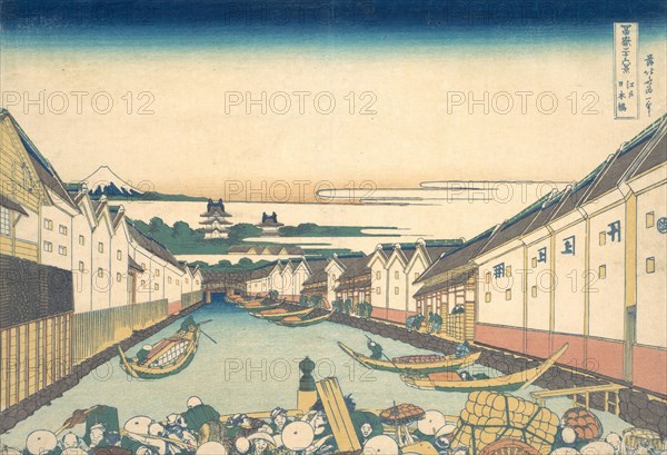 Nihonbashi in Edo (Edo Nihonbashi), from the series Thirty-six Views of Mount Fuji (Fugaku sanjurokkei), ca. 1830-32.