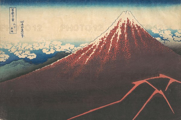 Storm below Mount Fuji (Sanka no haku u), from the series Thirty-six Views of Mount Fuji (Fugaku sanjurokkei), ca. 1830-32.
