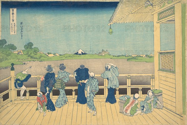 Sazai Hall at the Temple of the Five Hundred Arhats (Gohyaku Rakanji Sazaido), from the series Thirty-six Views of Mount Fuji (Fugaku sanjurokkei), ca. 1830-32.