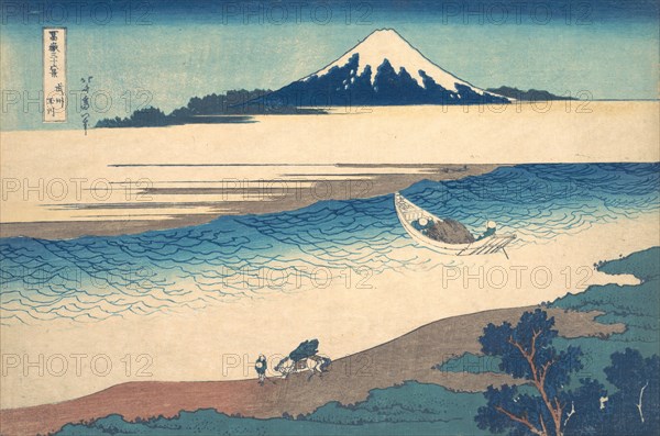 Tama River in Musashi Province (Bushu Tamagawa), from the series Thirty-six Views of Mount Fuji (Fugaku sanjurokkei), ca. 1830-32.