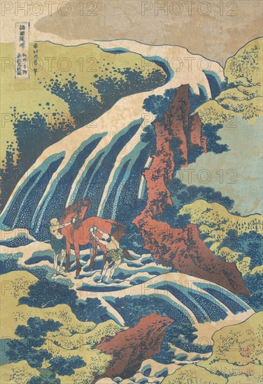 The Waterfall Where Yoshitsune Washed His Horse at Yoshino in Yamato Province (Washu Yoshino Yoshitsune uma arai no taki), from the series A Tour of Waterfalls in Various Provinces (Shokoku taki meguri), ca. 1832.
