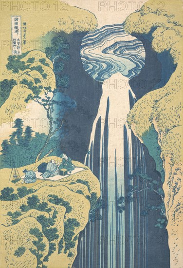 The Amida Falls in the Far Reaches of the Kisokaido Road (Kisoji no oku Amida-ga-taki), from the series A Tour of Waterfalls in Various Provinces (Shokoku taki meguri), ca. 1827.