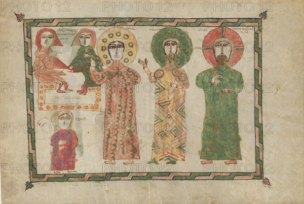 Leaf from a Gospel Book with Four Standing Evangelists, Armenian, 1290-1330. John, Peter and Jesus.