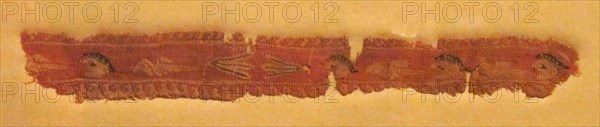 Band Fragment with Masks, Lotus Flowers, and Birds, Coptic, 400-700.
