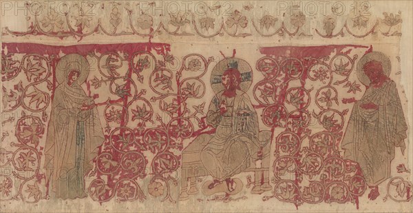 Altar Frontal with Deesis, Eastern European (Romanian (?)), 15th century. Christ in Majesty enthroned, carrying a book, with the Virgin Mary and St. John the Baptist