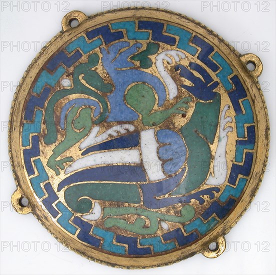 Combat Between Dragon and Dog (one of five medallions from a coffret), French, ca. 1110-30.