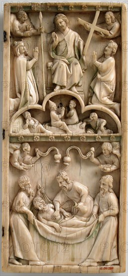 Leaf from an Ivory Diptych, French, 1250-1300. Kneeling Mary and Saint John