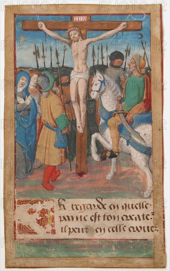 Manuscript Leaf with the Crucifixion, from a Book of Hours, French, 15th century.