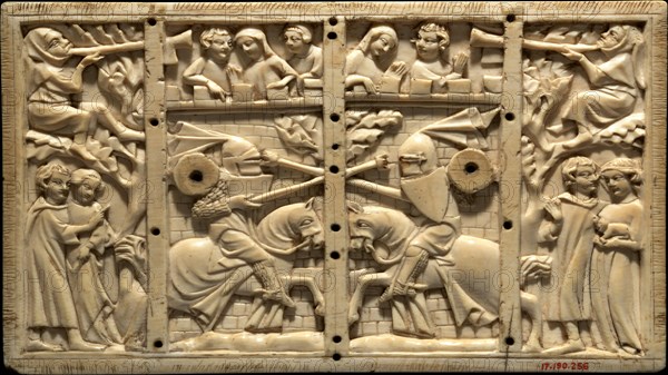 Plaque from a Casket with Jousting Scenes, French, ca. 1320-40.