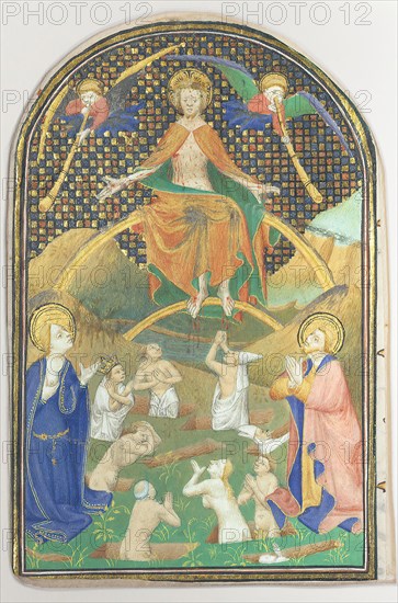 Manuscript Leaf with the Last Judgment, from a Book of Hours, French, ca. 1400.