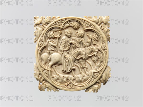 Ivory Mirror Case with a Falconing Party, French, 1330-60.