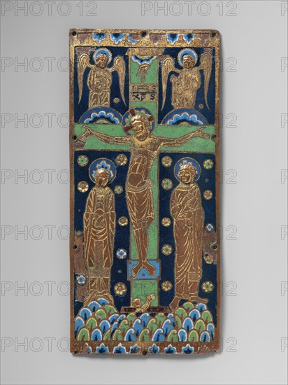 Book Cover Plaque with the Crucifixion, French, ca. 1190-1200. Figures of the Virgin, Saint John, and angels,