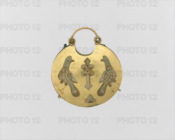One of a Pair of Temple Pendants, with Two Birds Flanking a Tree of Life (front) and Leaf and Rosette Motifs (back), Kievan Rus', 11th-12th century.