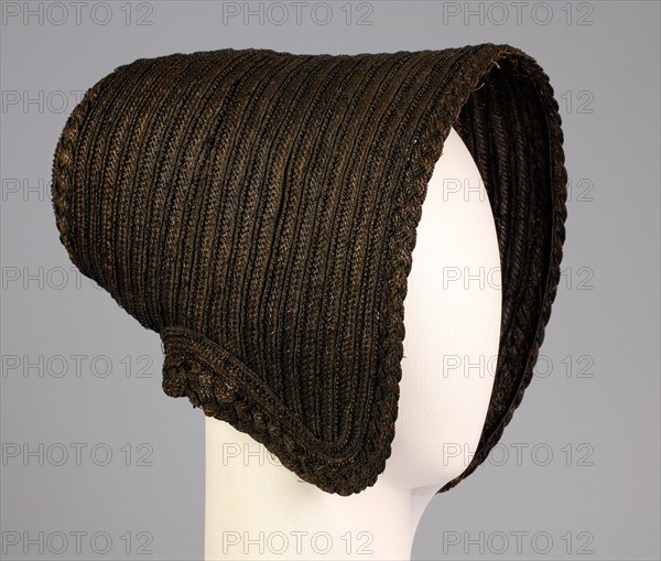 Mourning poke bonnet, American, ca. 1845.