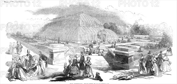 The great Chatsworth Conservatory - the exterior, from the Italian Terrace, 1844. Creator: Unknown.