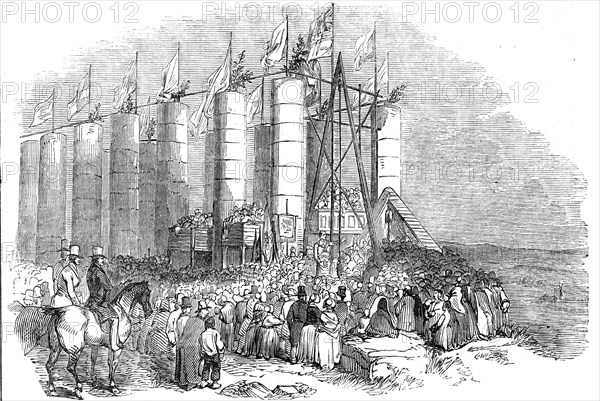 Ceremony of laying the "Foundation Stone" of the Durham Monument, on Penshaw Hill, 1844. Creator: Unknown.