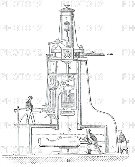 Nasmyth's patent steam hammer, 1844. Creator: Unknown.