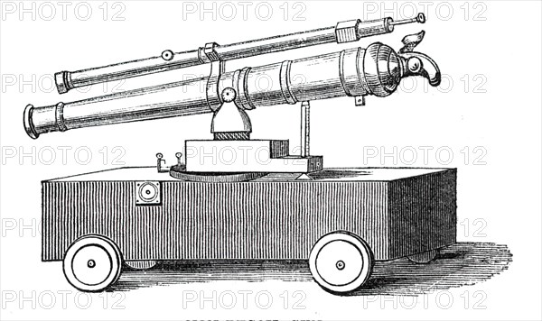 Novel experiments in warfare - non-recoil gun, 1844. Creator: Unknown.