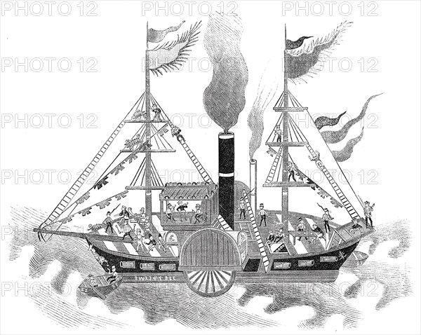 Curious Chinese drawing of an English war-steamer, 1844. Creator: Unknown.