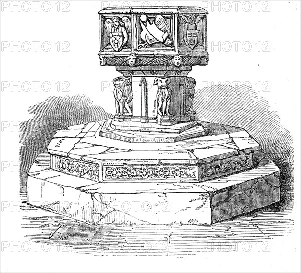 Font in Caistor Church, Norfolk, 1845. Creator: Unknown.