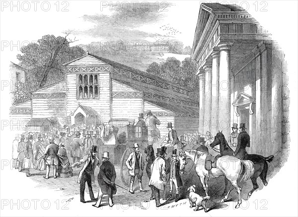 Exterior of the Pavilion, Royal Agricultural Society's Show, Shrewsbury, 1845. Creator: Smyth.