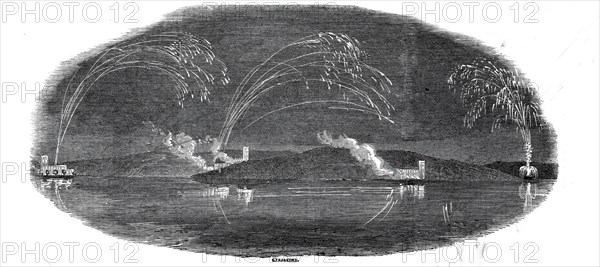 Illumination of the Rhine, from Stolzenfels, 1845. Creator: Ebenezer Landells.