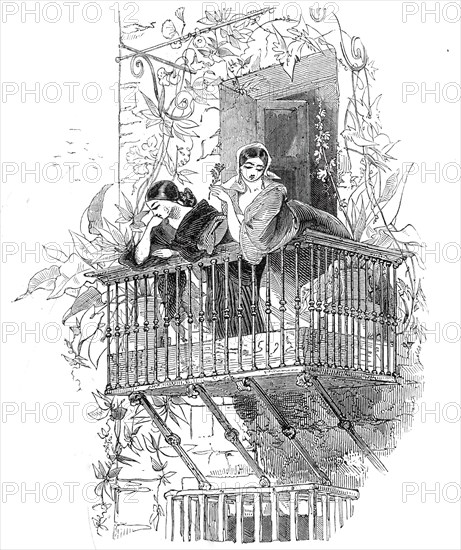 Balcony scene, at Andalusia, 1845. Creator: Unknown.