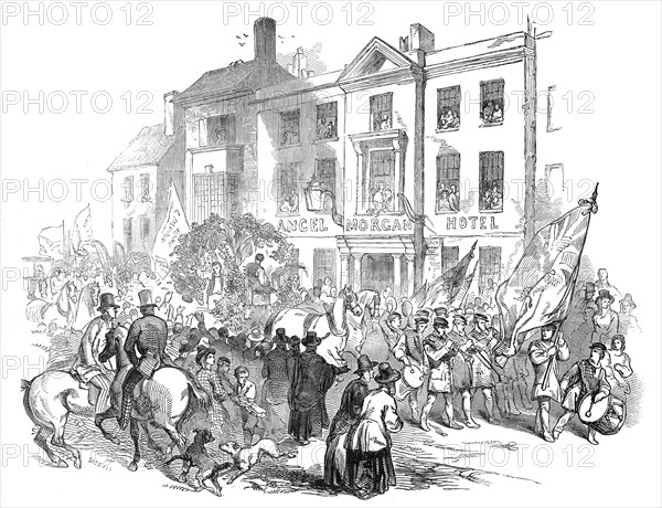 The Cymreigyddion Festival - the procession through Abergavenny, 1845. Creator: Smyth.