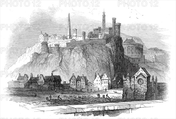 The Martyr's Obelisk, Edinburgh - (from the parapet of North Bridge), 1845. Creator: Smyth.